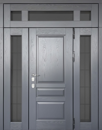 Входная группа с остеклением и терморазрывом, отделкой МДФ графит со шпоном
