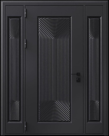 Входная термодверь с металлофиленкой, вставками по бокам и порошковым покрытием RAL 9004 (тип №11) Входная термодверь с металлофиленкой, вставками по бокам и порошковым покрытием RAL 9004 (тип №11)