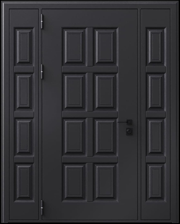 Входная термодверь с металлофиленкой, вставками по бокам и порошковым покрытием RAL 9004 (тип №1)