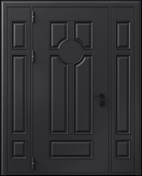 Входная термодверь с металлофиленкой, вставками по бокам и порошковым покрытием RAL 9004 (тип №3) Входная термодверь с металлофиленкой, вставками по бокам и порошковым покрытием RAL 9004 (тип №3)