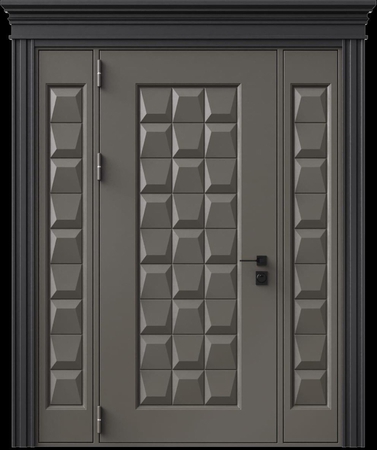 Входная термодверь с металлофиленкой, вставками по бокам, карнизом и порошковым напылением RAL 7022 (тип №9) Входная термодверь с металлофиленкой, вставками по бокам, карнизом и порошковым напылением RAL 7022 (тип №9)
